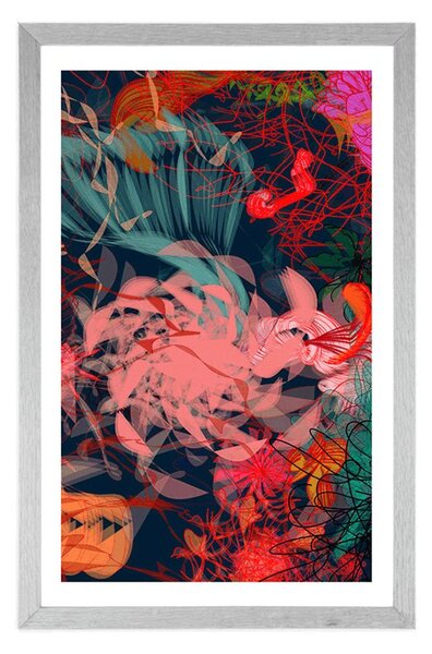Plakat z passe-partout abstrakcyjne kwiaty