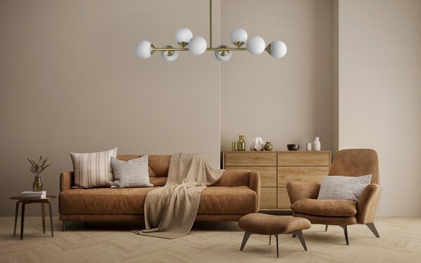 LAMPA WISZĄCA SUFITOWA NOWOCZESNA ZŁOTO SZCZOTKOWANE BIAŁE KULE FINO 8 LED