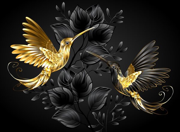 Fototapeta - Złote Kolibry (196x136 cm)