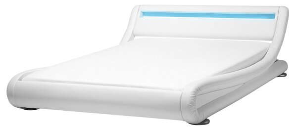 Łóżko wodne LED ekoskóra tapicerowane z akcesoriami 160 x 200 cm białe Avignon Beliani