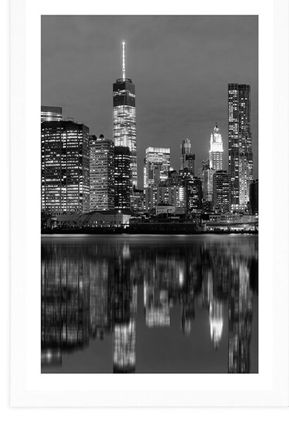 Plakat z passe-partout odbicie Manhattanu w wodzie w czerni i bieli