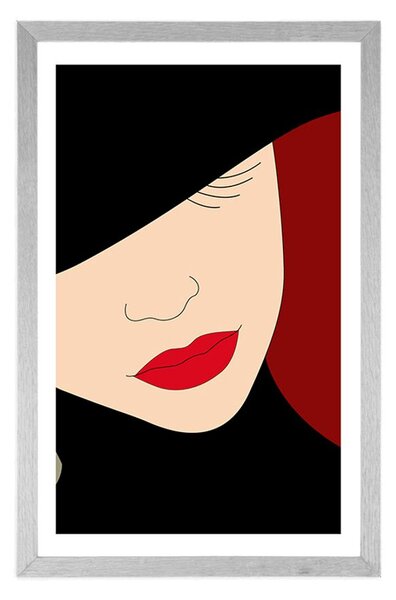Plakat z passe-partout elegancka dama w kapeluszu