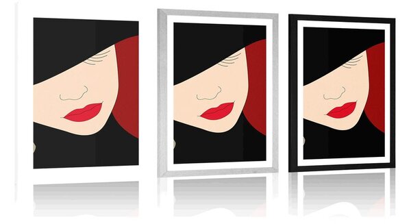 Plakat z passe-partout elegancka dama w kapeluszu