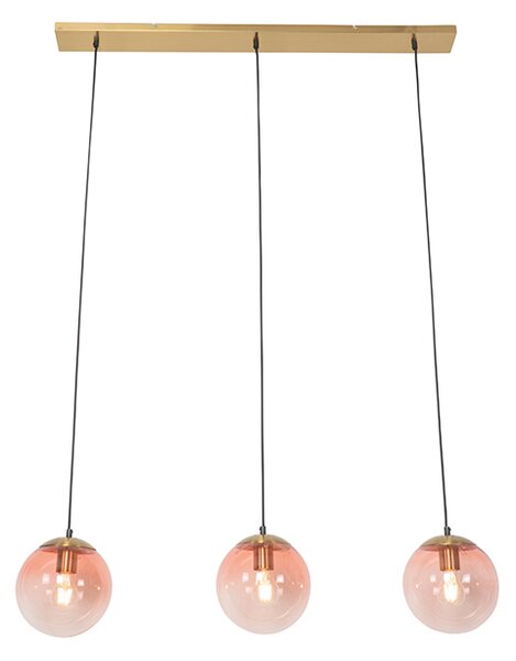 Lampa wisząca w stylu art deco mosiądz z różowym szkłem 3-światłowa - Pallon