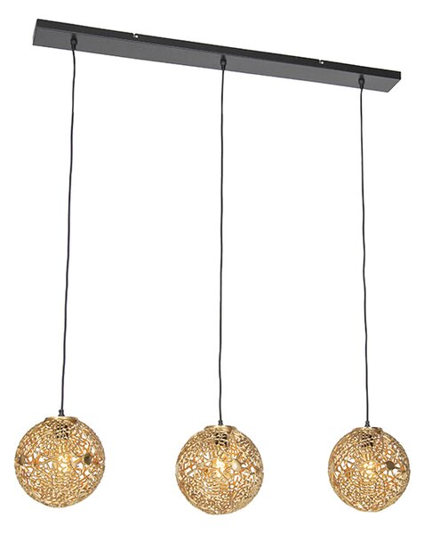 Lampa wisząca Art Deco złota wydłużona 3-punktowa - Maro Oswietlenie wewnetrzne