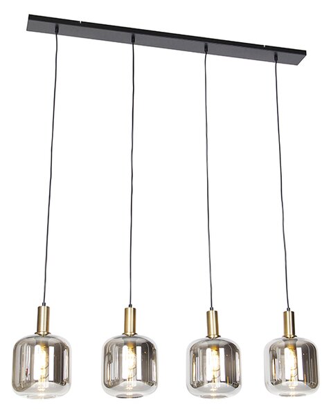Designerska lampa wisząca czarna ze złotem z przydymionym szkłem 4-punktowym - Zuzanna Oswietlenie wewnetrzne