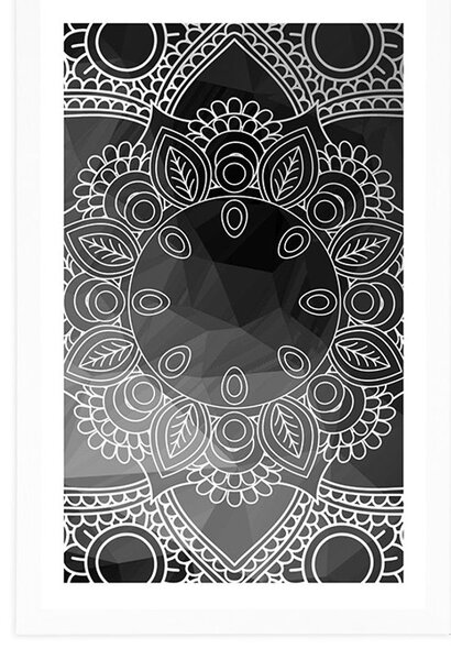 Plakat z passe-partout czarno-biała Mandala
