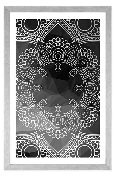Plakat z passe-partout czarno-biała Mandala