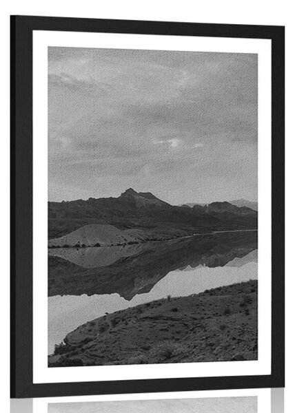 Plakat z passe-partout czarno-biały krajobraz
