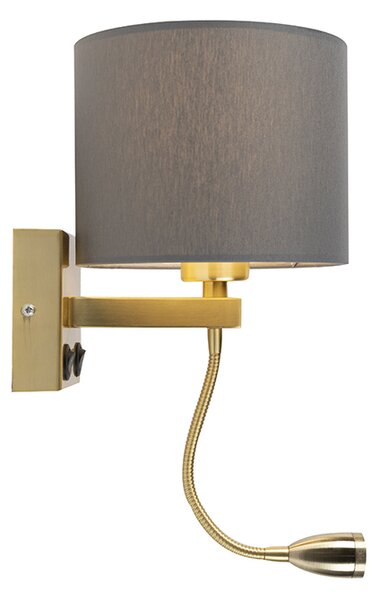 Lampa ścienna art deco złota z USB i szarym kloszem - Brescia