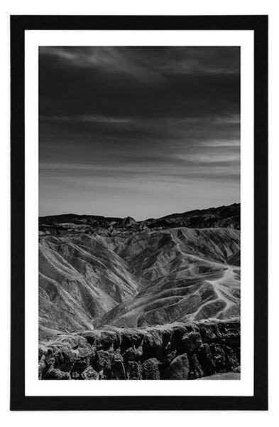 Plakat z passe-partout Park Narodowy Death Valley w Ameryce w czerni i bieli