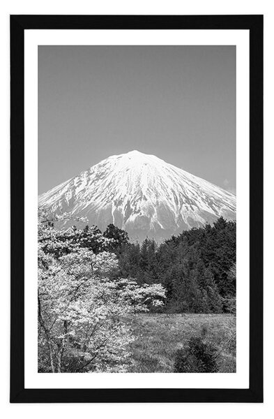 Plakat z passe-partout wulkan Fuji w czerni i bieli