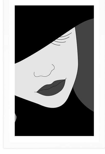 Plakat z passe-partout elegancka dama w kapeluszu w czerni i bieli