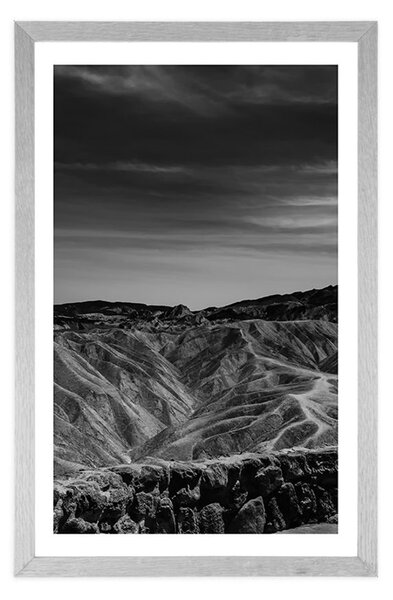 Plakat z passe-partout Park Narodowy Death Valley w Ameryce w czerni i bieli