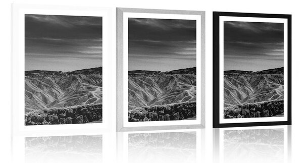 Plakat z passe-partout Park Narodowy Death Valley w Ameryce w czerni i bieli