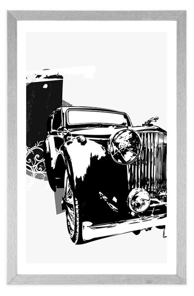 Plakat z passe-partout retro auto z abstrakcją w czerni i bieli