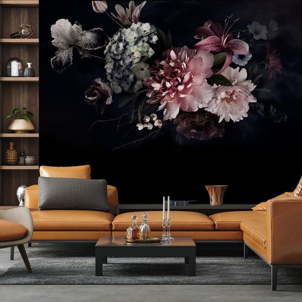 Fototapeta - Kwiaty na czarnym tle (196x136 cm)