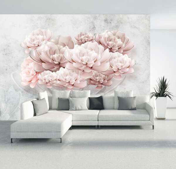 Fototapeta - Różowe kwiaty na ścianie (196x136 cm)
