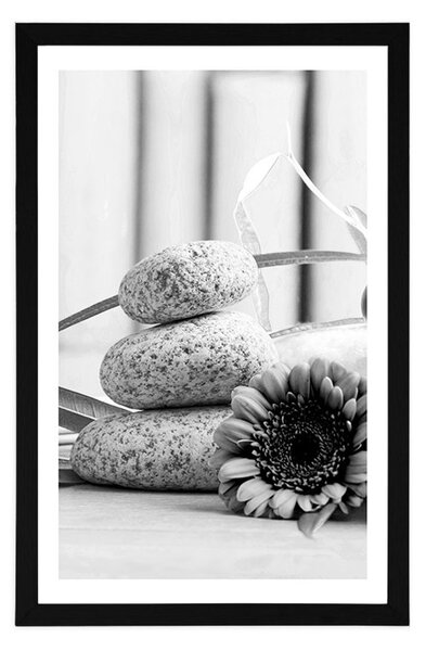 Plakat z passe-partout medytacja i wellness martwa natura w czerni i bieli