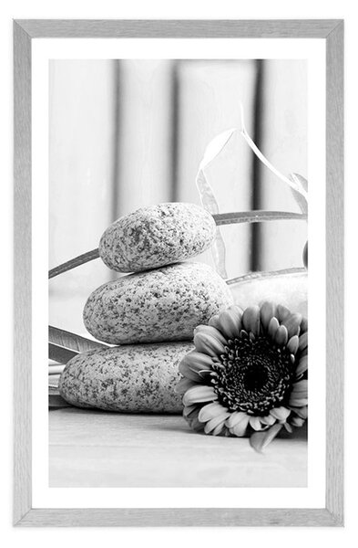 Plakat z passe-partout medytacja i wellness martwa natura w czerni i bieli