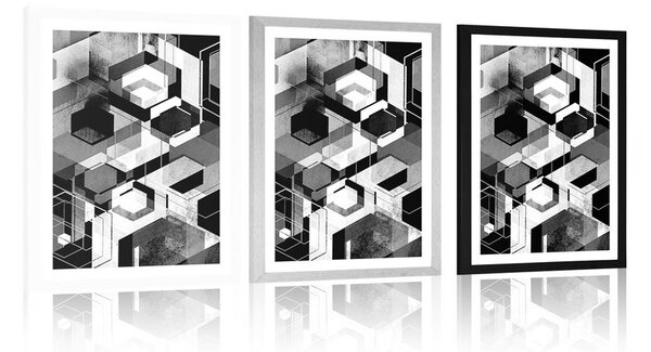 Plakat z passe-partout abstrakcyjna geometria w czerni i bieli