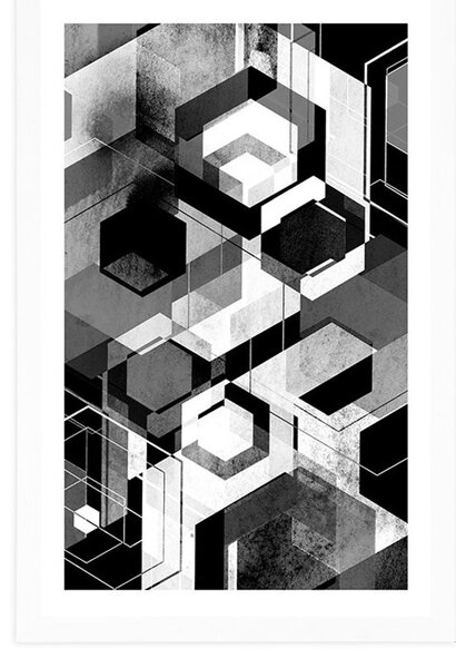 Plakat z passe-partout abstrakcyjna geometria w czerni i bieli