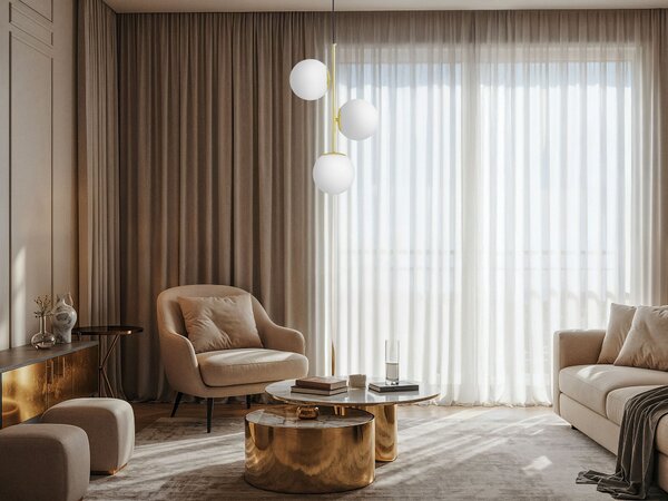 LAMPA WISZĄCA NOWOCZESNA ZŁOTO KLASYCZNE BIAŁE KULE STELVIO 3