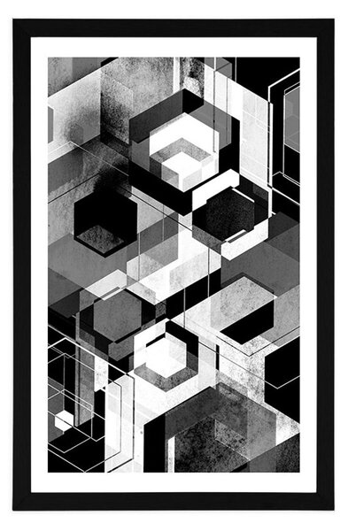 Plakat z passe-partout abstrakcyjna geometria w czerni i bieli