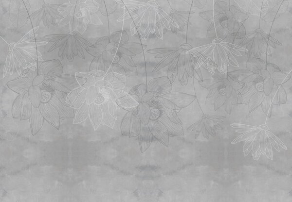 Fototapeta - Ilustracja kwiaty na betonie (196x136 cm)