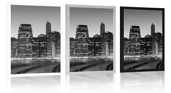 Plakat nocny New York w czerni i bieli