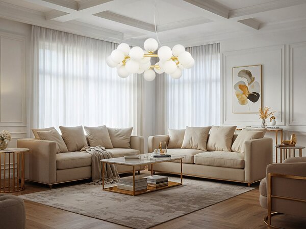 LAMPA WISZĄCA NOWOCZESNA ZŁOTO KLASYCZNE BIAŁE KULE MARSIADA 25