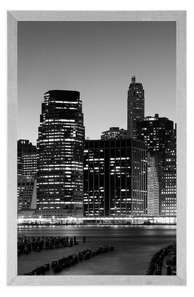 Plakat nocny New York w czerni i bieli