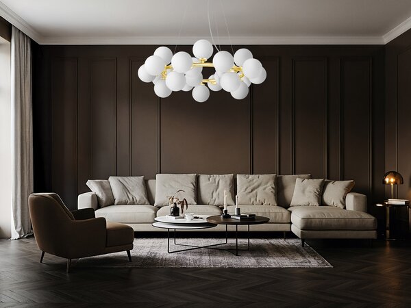 LAMPA WISZĄCA NOWOCZESNA ZŁOTO KLASYCZNE BIAŁE KULE MARSIADA 25