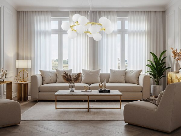 LAMPA WISZĄCA NOWOCZESNA ZŁOTO KLASYCZNE BIAŁE KULE MARSIADA 15