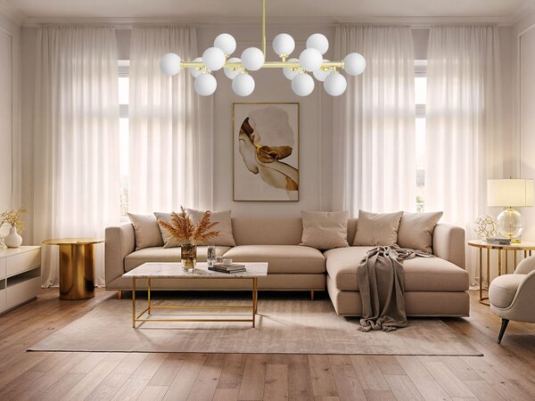 LAMPA WISZĄCA SUFITOWA NOWOCZESNA ZŁOTO KLASYCZNE BIAŁE KULE PETRICA 16