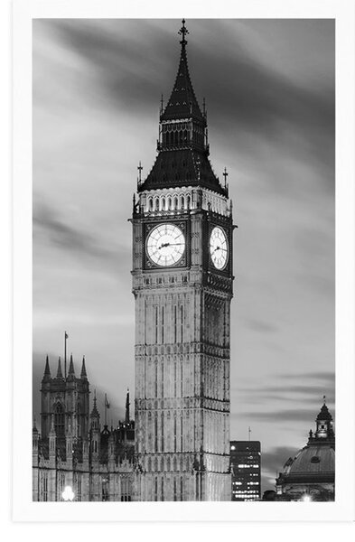 Plakat Big Ben w Londynie nocą w czerni i bieli