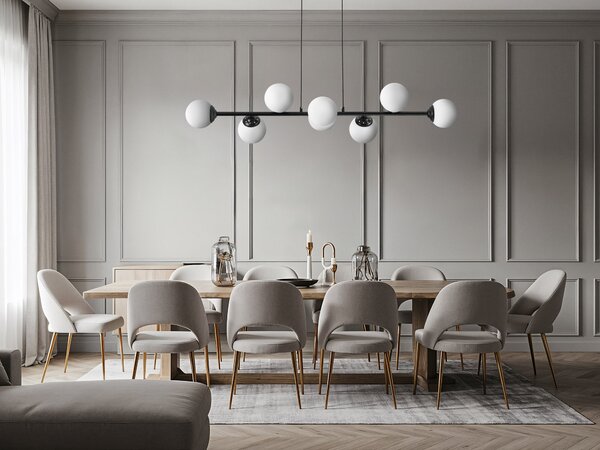 LAMPA WISZĄCA SUFITOWA ŻYRANDOL NOWOCZESNA CZARNA BIAŁE KULE FINO 8 LED