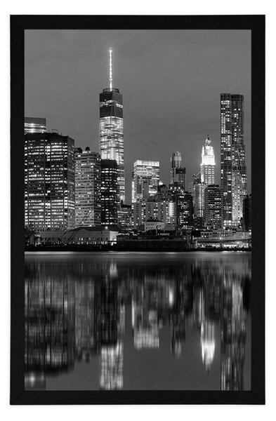 Plakat odbicie Manhattanu w wodzie w czerni i bieli