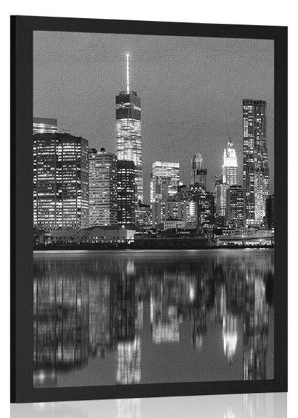 Plakat odbicie Manhattanu w wodzie w czerni i bieli