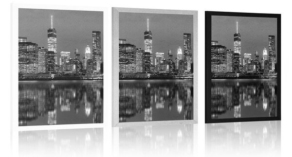 Plakat odbicie Manhattanu w wodzie w czerni i bieli