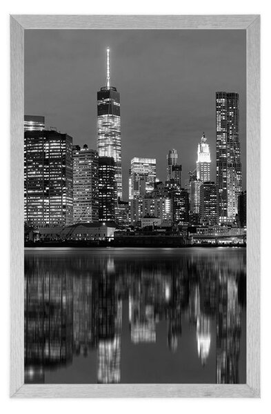 Plakat odbicie Manhattanu w wodzie w czerni i bieli