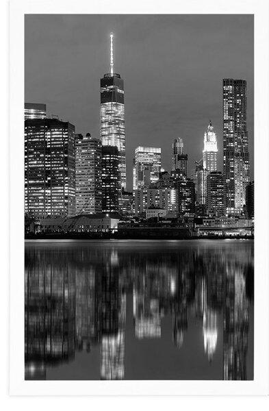 Plakat odbicie Manhattanu w wodzie w czerni i bieli