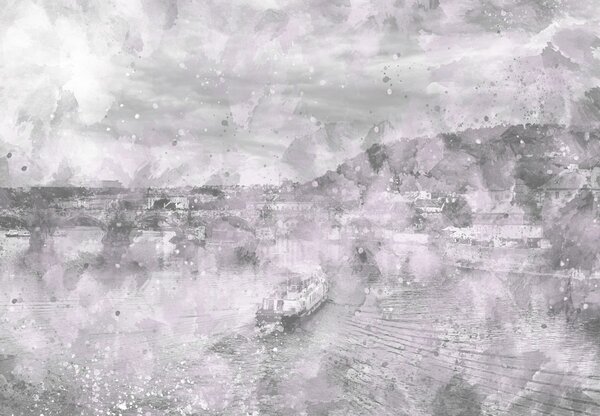 Fototapeta - Miasto, akwarela (196x136 cm)