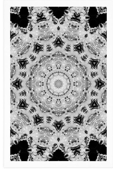 Plakat ciekawa Mandala w czerni i bieli