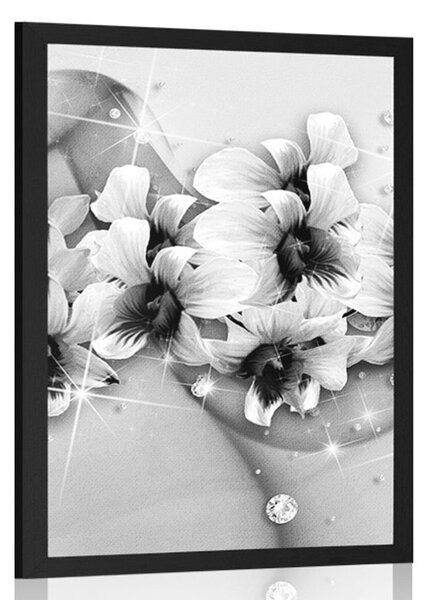 Plakat czarno-białe kwiaty na abstrakcyjnym tle