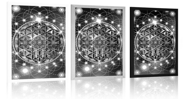 Plakat urocza Mandala w czerni i bieli