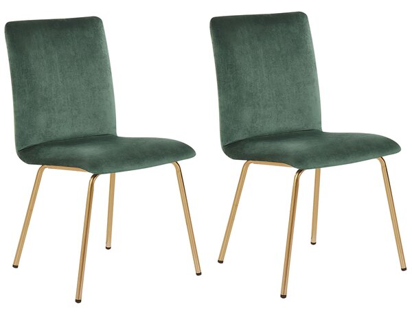Zestaw 2 krzeseł tapicerowanych welurem do jadalni złote nóżki zielony Rubio Beliani
