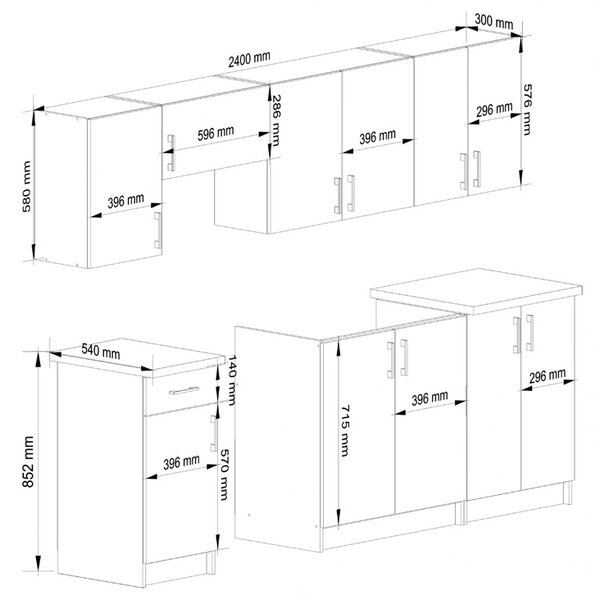 Komplet mebli kuchennych 240 cm dąb sonoma N9-H08