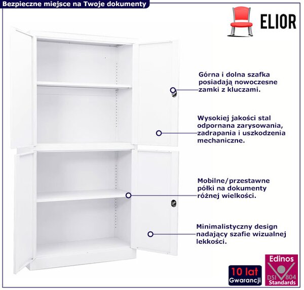 Biała minimalistyczna szafa biurowa na klucz - Gabris