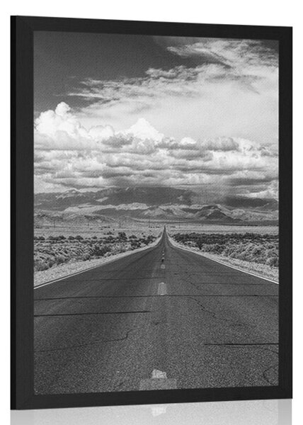 Plakat czarno-biała droga na pustyni